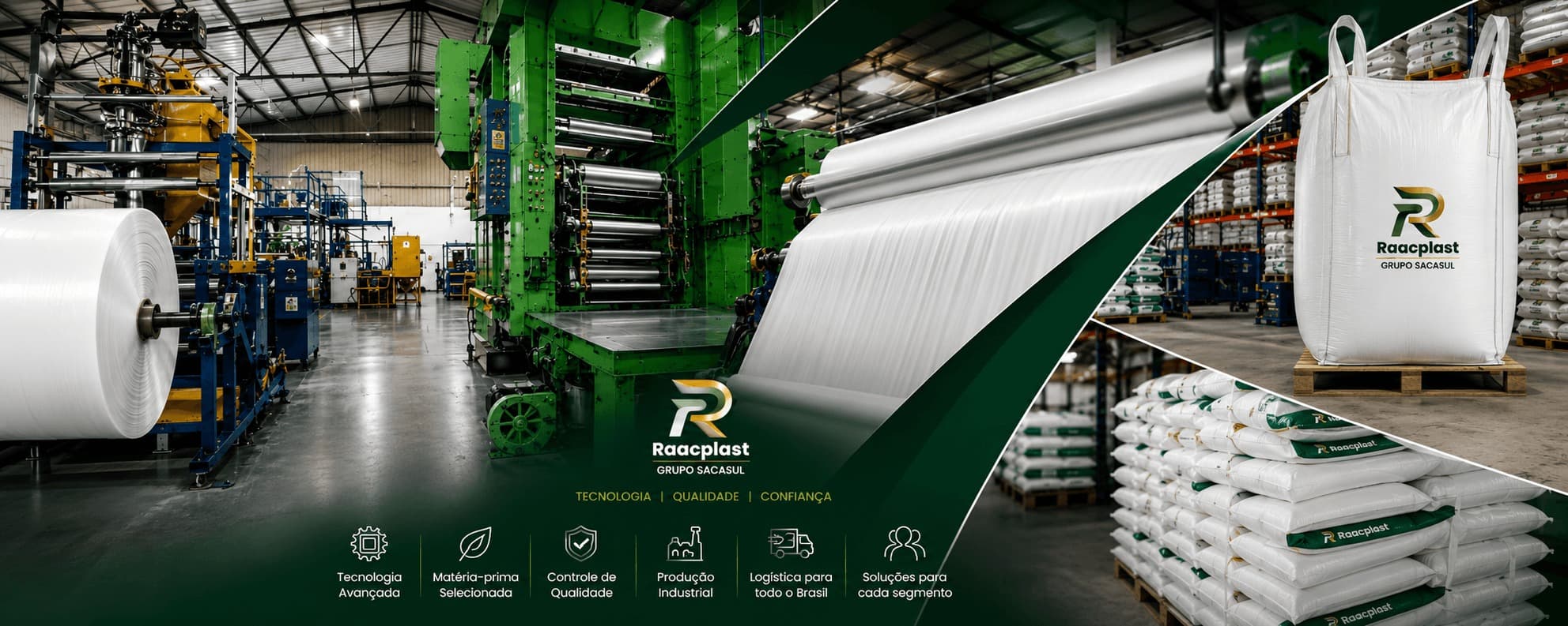 Diferenciais da RAAC PLAST: tecnologia avançada, matéria-prima selecionada, controle de qualidade, produção industrial e logística para todo o Brasil